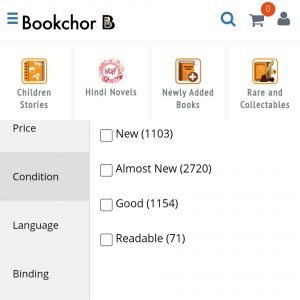 Filters and categories on an used book selling website - second hand books for kids